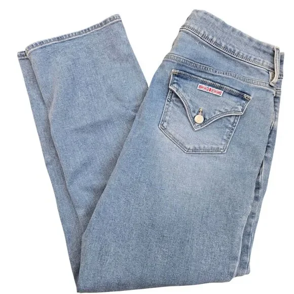 Hudson Jeans Womens 12 Blue Lighter Wash Straight Leg Stretch Denim Flap Pockets - Picture 2 of 14